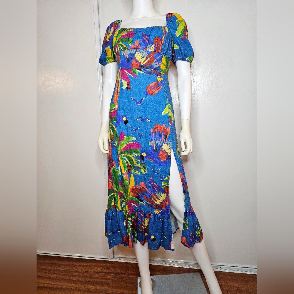 House of Harlow 1960 Linen Rayon Dress Multicolor Womens NWT Size XS Vacation